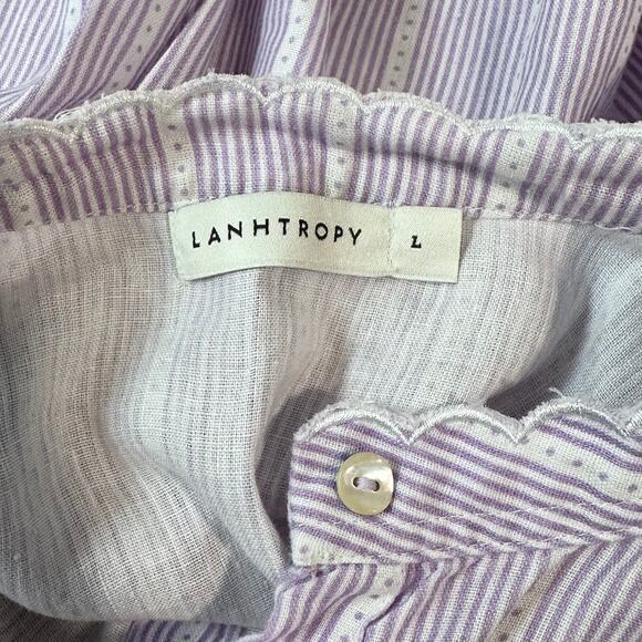 Tuckernuck LANHTROPY 100% Linen Scallop Blouse Striped Puff Sleeve Shirt Top - Picture 12 of 15